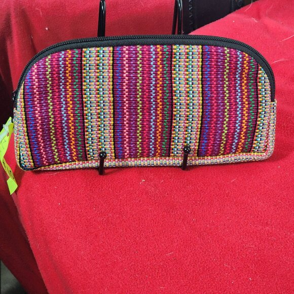 Handmade Guatemalan Embroidered Bright Floral / Stripes Clutch Makeup Bag Rose - Picture 7 of 16